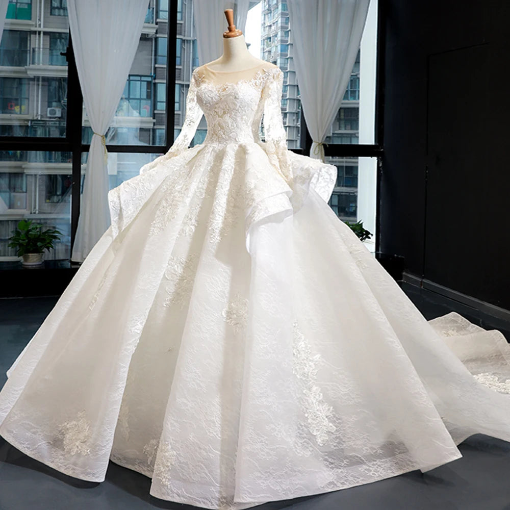 fitted lace wedding dress High Neck Long Sleeve Lace Wedding Dresses Vintage Princess Wedding Dress  XS001 main image 0