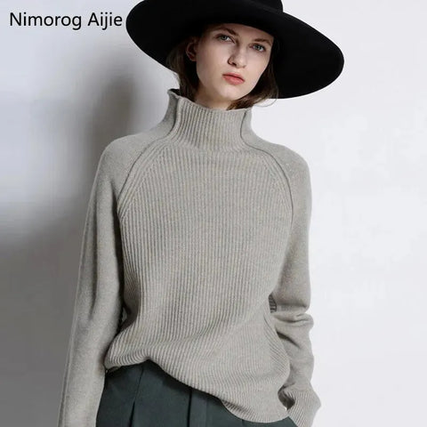 Cashmere Wool Blend Women's Ribbed Knit Turtleneck Sweater - Frimunt Clothing Co.