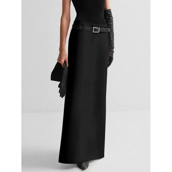 Women's Elegant Skirt Black White Solid Color H-line Slim Fit High Waist