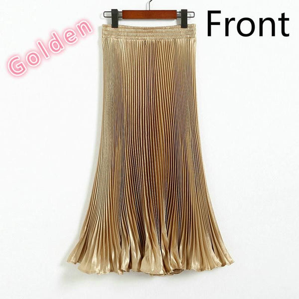 Elegant Long Pleated Bright Satin Skirts - Frimunt Clothing Co.
