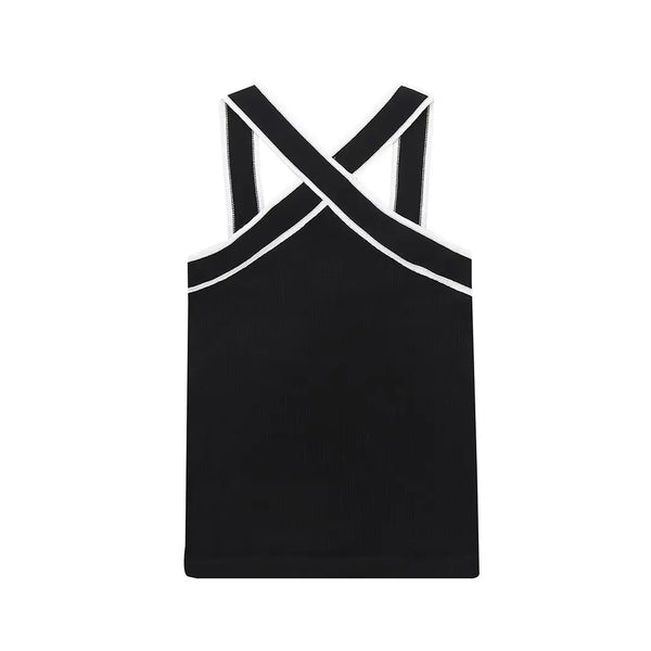Women's Cross Neck Knit Tank Off Shoulder Open Back Crop Tops - Frimunt Clothing Co.