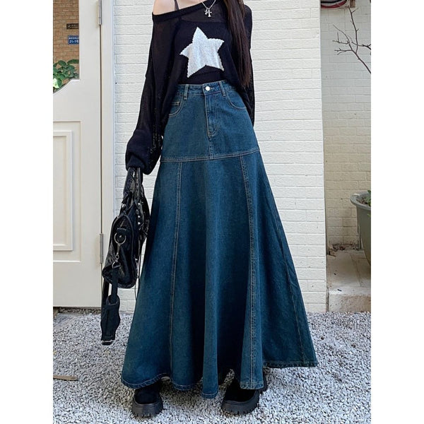 Women's Long Slimming A-Line Casual Denim Skirt - Frimunt Clothing Co.