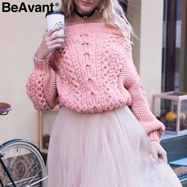 Twist Knit Off Shoulder Women Sweater Batwing Sleeve Winter Pullover Loose - Frimunt Clothing Co.