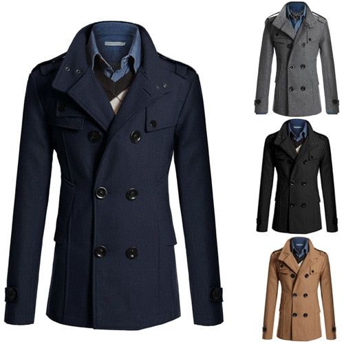 Men's Winter Coats Wool Blend Double Breasted Jackets - Frimunt Clothing Co.