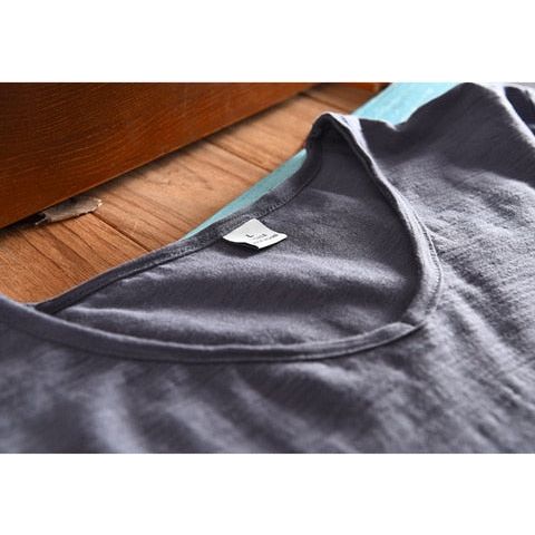 Men Raw Cotton T-Shirt Men Short Sleeve V-neck Breathable Soft Loose High Quality T-shirt - Frimunt Clothing Co.