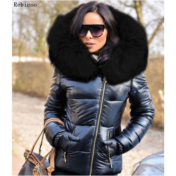 Women's Winter Jacket With Fur Collar Hooded Casual Slim Short Jacket - Frimunt Clothing Co.