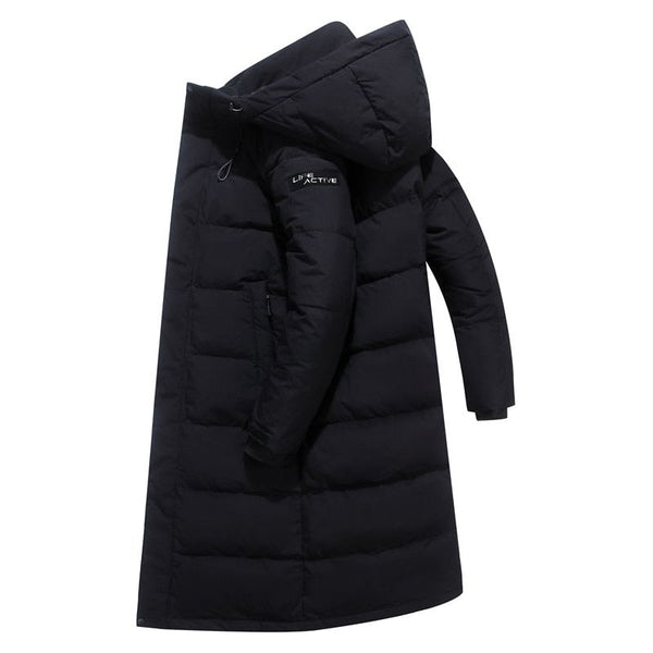 Men's Hooded High Quality Long Coat Winter 90% White Duck Down - Black or White - Frimunt Clothing Co.