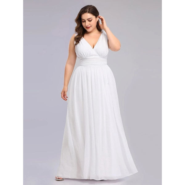 Plus Size Evening Dresses Long Deep V-Neck Sleeveless Floor-Length Taffeta Elegant Bridesmaid Women Dress - Frimunt Clothing Co.