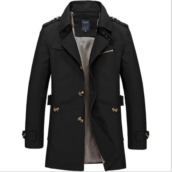 Men's Windbreaker Notch Lapel Single Breasted Jacket Trench Coat - Frimunt Clothing Co.