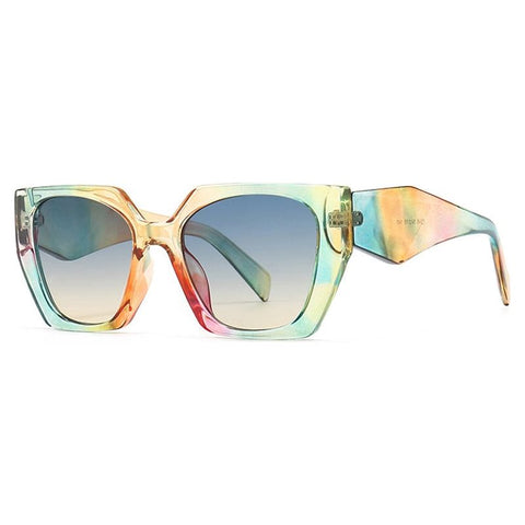 Women's Retro Polygon Cat Eye Colorful Sunglasses Clear Gradient Shades UV400 - Frimunt Clothing Co.