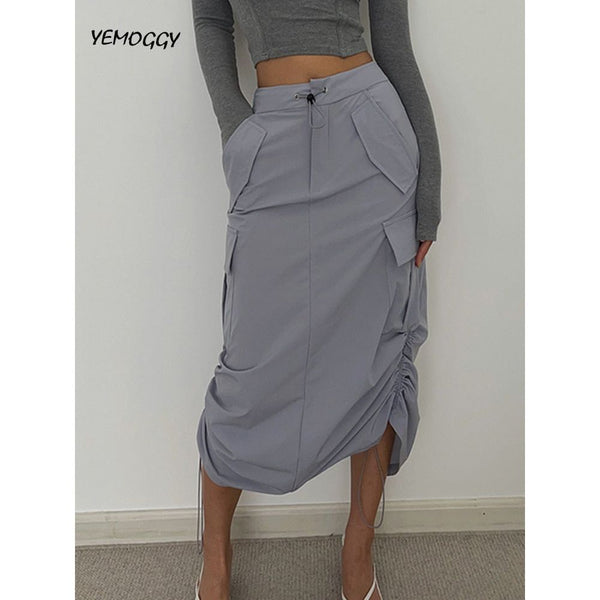 Women's Summer Double Drawstring Pocket Skirt Casual Midi Skirt - Frimunt Clothing Co.