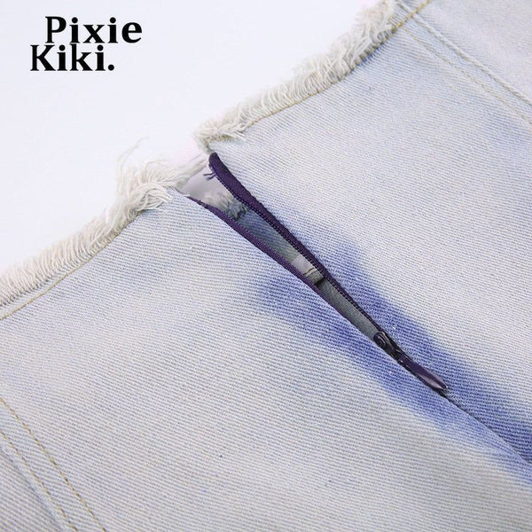 Women's Tie-Dye Low Waist Blue Jean Y2k Streetwear Back Slit Grunge Maxi Skirts - Frimunt Clothing Co.