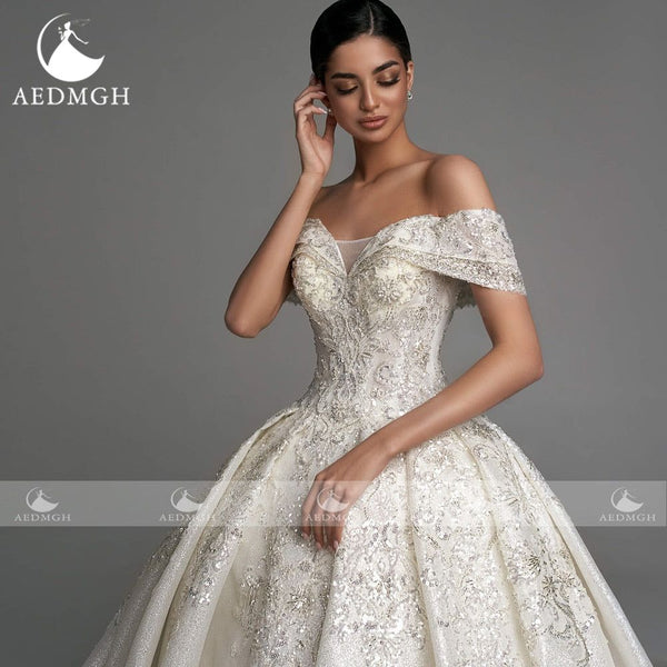 Sophie Luxury Princess Wedding Dress 2022 Sweetheart Off The Shoulder Shiny Lace Beaded Ball Gown Bride Dress - Frimunt Clothing Co.