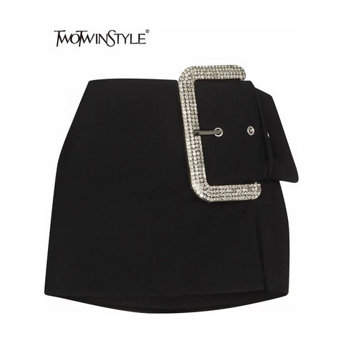 Women's Black Patchwork Diamond Big Buckle Skirt - Frimunt Clothing Co.