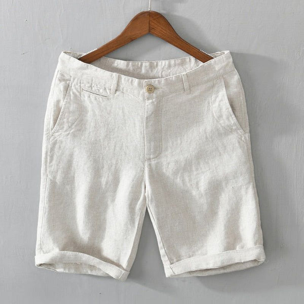 New Summer Men's Linen Shorts Casual Solid Colors Comfortable Straight Cut Button100% Linen L8216 - Frimunt Clothing Co.