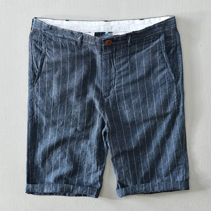 New Casual Men's Shorts Summer Linen Stripe High Quality Gray Linen Breathable Side Pocket Bermudas 8108 - Frimunt Clothing Co.