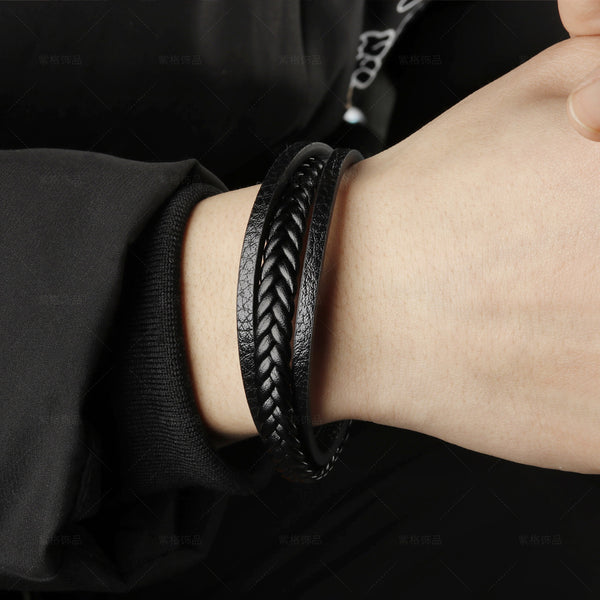 New Vintage Leather Rope Braided Ethnic Magnetic Buckle Men's Bracelet - Frimunt Clothing Co.