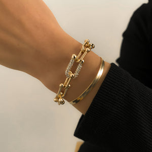 U-shaped Link Rhinestone And Snake Link Duo Bracelet Set - Frimunt Clothing Co.