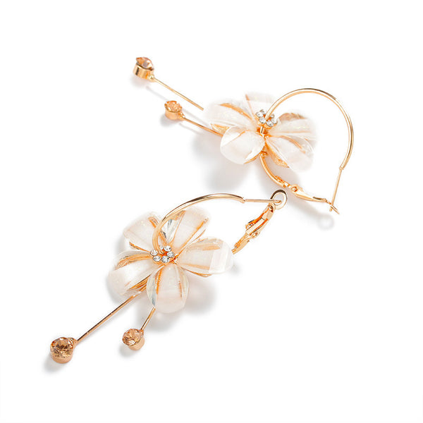 Camelia Flower With Crystals Gold Tassel Earrings - Frimunt Clothing Co.