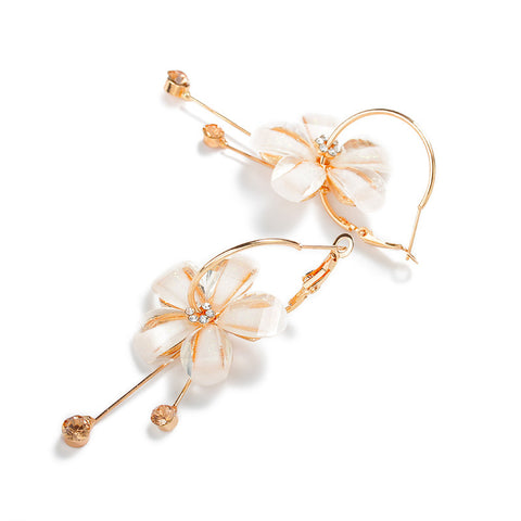 Camelia Flower With Crystals Gold Tassel Earrings - Frimunt Clothing Co.