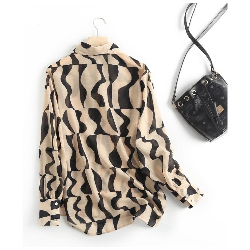 Abstract Geometric Wave Modern Faux Silk Long-Sleeve Shirt - Frimunt Clothing Co.