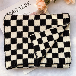 Black Off-White Checkerboard Plaid Knitted Scarf Autumn Winter - Frimunt Clothing Co.