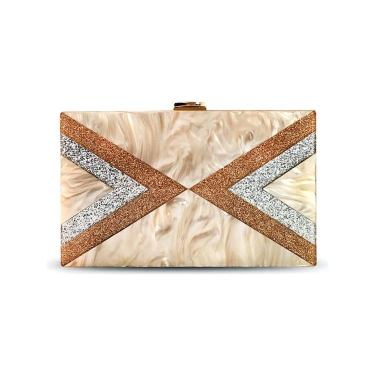 Women's Half Fold Stripe Acrylic Evening Bag Glitter Splice With Metal Chain - Frimunt Clothing Co.