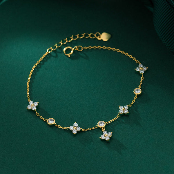 S925 Sterling Silver Austrian Crystals Inlaid Four Petals Flower Bracelet - Frimunt Clothing Co.