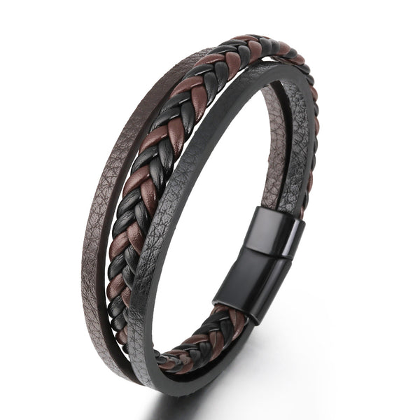 New Vintage Leather Rope Braided Ethnic Magnetic Buckle Men's Bracelet - Frimunt Clothing Co.