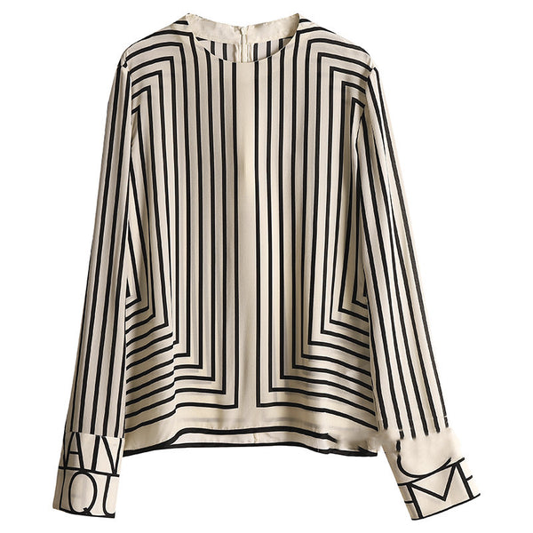 Simple Geometric Stripe Print Crew Neck Long Sleeve Top - Frimunt Clothing Co.