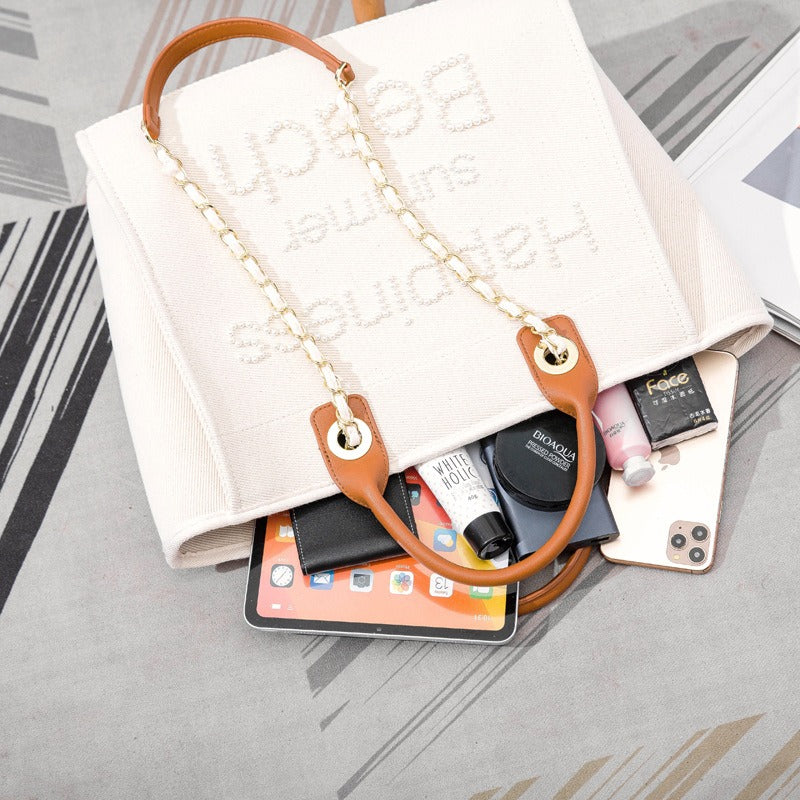 Women's Handmade Bead Embroidery Large Canvas Bag - Frimunt Clothing Co.