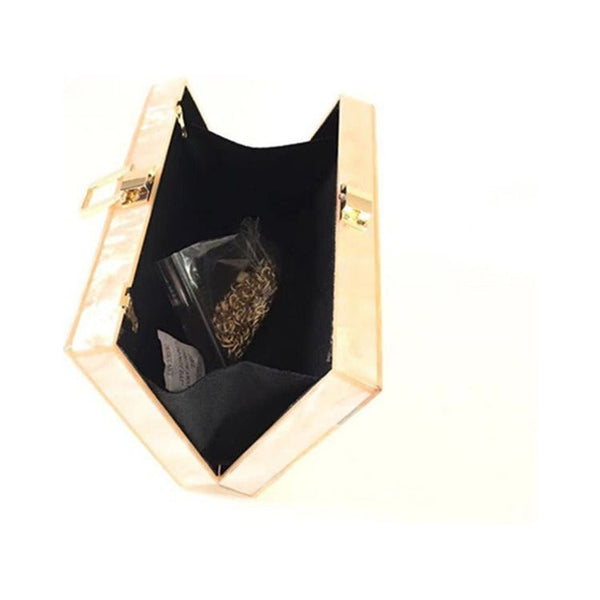 Women's Half Fold Stripe Acrylic Evening Bag Glitter Splice With Metal Chain - Frimunt Clothing Co.