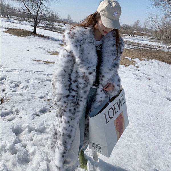 Women's Winter Young Leopard-Print Imitation Fur Long Coat - Frimunt Clothing Co.