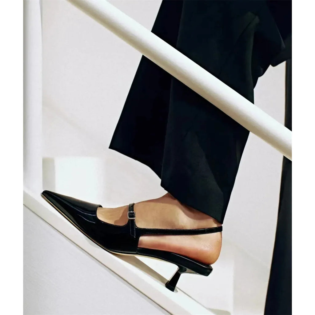 Women's Genuine Leather Slingbacks Kitten Heel Pointed Mary Jane - Frimunt Clothing Co.