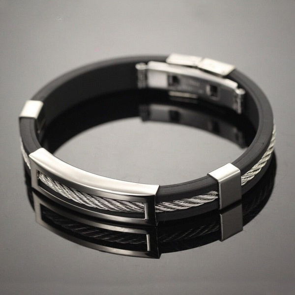 Men Stainless Steel Wire Silicone Bracelet Cool Casual Bracelet Trendy Male Jewelry Accessories - Frimunt Clothing Co.