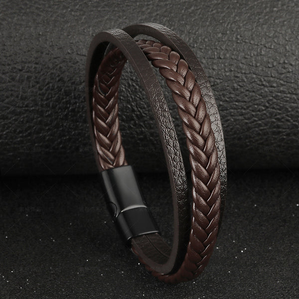 New Vintage Leather Rope Braided Ethnic Magnetic Buckle Men's Bracelet - Frimunt Clothing Co.