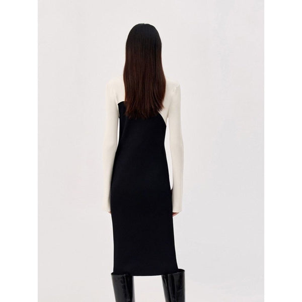 Autumn Winter Women's Knit Long Dress High Quality Fashion Black and White - Frimunt Clothing Co.