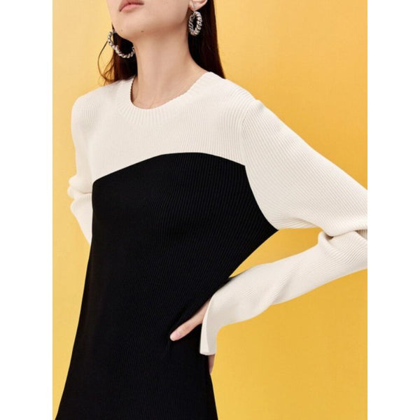 Autumn Winter Women's Knit Long Dress High Quality Fashion Black and White - Frimunt Clothing Co.