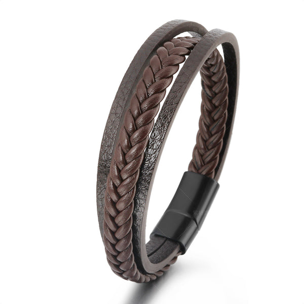 New Vintage Leather Rope Braided Ethnic Magnetic Buckle Men's Bracelet - Frimunt Clothing Co.