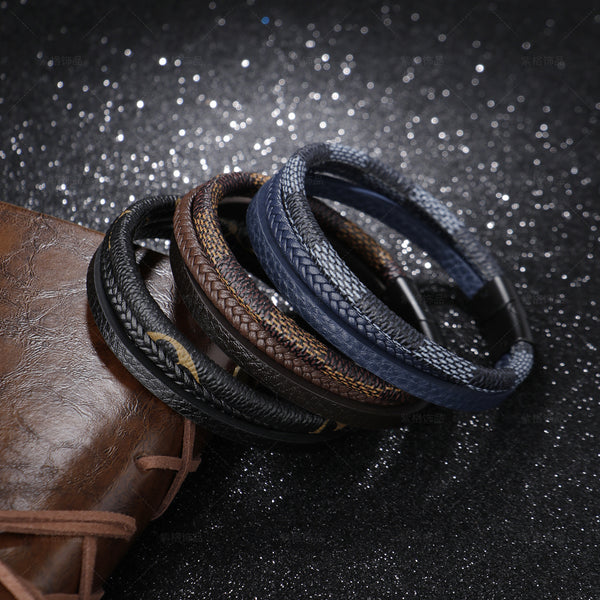 Retro Style Multi-Layer Hand-Woven Leather Magnet Buckle Bracelet - Frimunt Clothing Co.