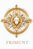 Decorative gold emblem with floral and face design, featuring the brand 'Frimunt'.