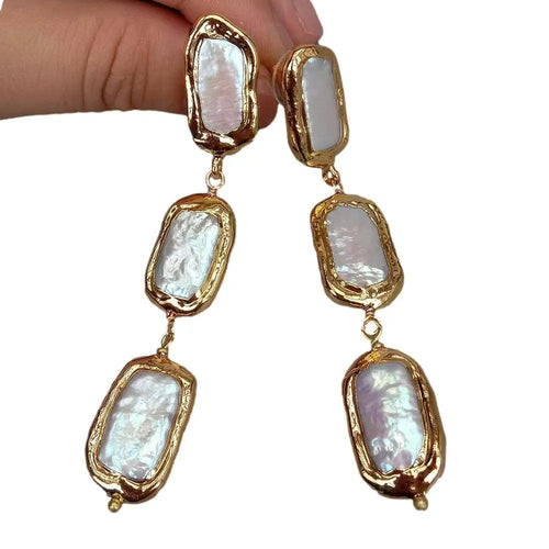 Biwa Pearl Drop Earrings – Gold-Plated Statement Design - Frimunt Clothing Co.