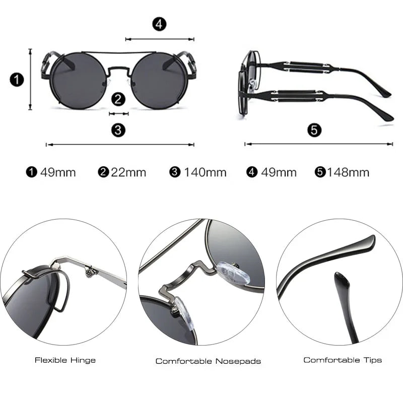 Fashion Round Metal Frame Sunglasses Men Retro Double Spring Eyewear UV400 - Frimunt Clothing Co.