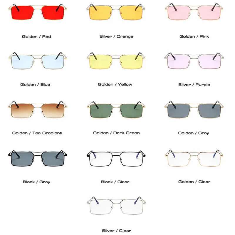 Vintage Rectangle style Double Bridges Women Sunglasses Metal Frame Ocean Clear Lens UV400 - Frimunt Clothing Co.