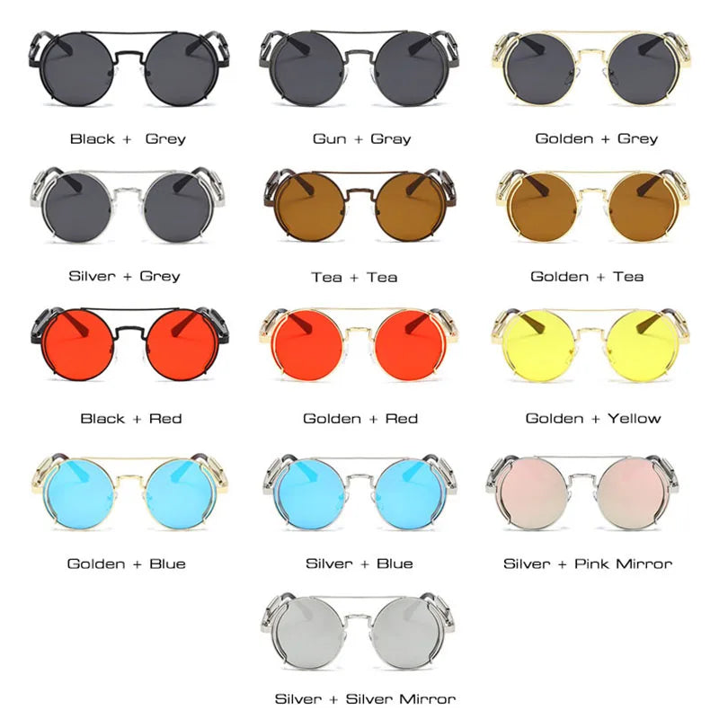 Fashion Round Metal Frame Sunglasses Men Retro Double Spring Eyewear UV400 - Frimunt Clothing Co.