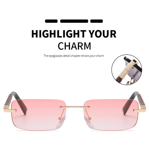 Small Rectangle Rimless Gradient Sunglasses Vintage Unisex Eyewear UV400 - Frimunt Clothing Co.