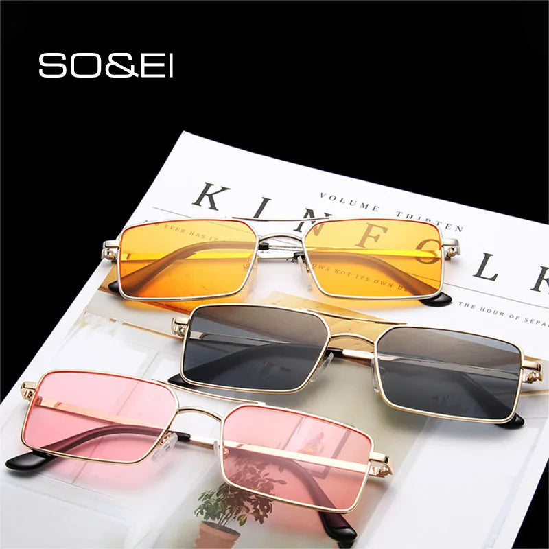 Vintage Rectangle style Double Bridges Women Sunglasses Metal Frame Ocean Clear Lens UV400 - Frimunt Clothing Co.