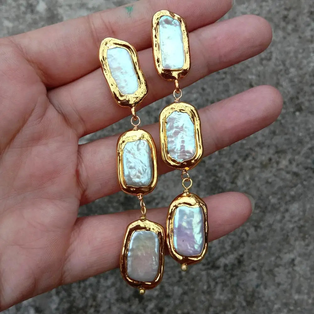 Biwa Pearl Drop Earrings – Gold-Plated Statement Design - Frimunt Clothing Co.