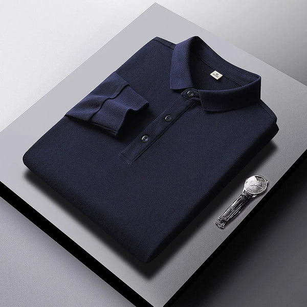 Men's Long Sleeve Polo Style Shirt Solid Color High Quality