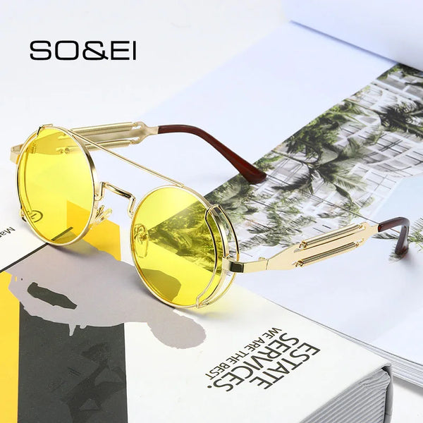 Fashion Round Metal Frame Sunglasses Men Retro Double Spring Eyewear UV400 - Frimunt Clothing Co.